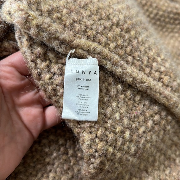 Lunya Chunky Wool belted Knit Cardigan Sweater Long Robe Delicate Tan Ginger M - Picture 9 of 10